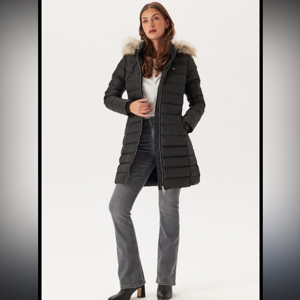 Women's Black Puffer Coat with Faux Fur Hood